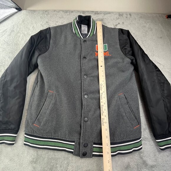 Miami Hurricanes Varsity Jacket Womens Large Gen2 Gray Black Quilted Snap Button - Picture 7 of 11
